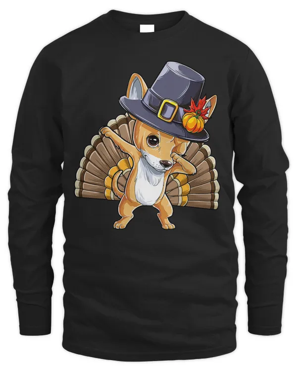 Thanksgiving Dabbing Chihuahua Turkey Pilgrim Funny Boys Dog T-Shirt