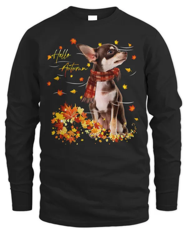 Chihuahua Leaf Fall Hello Autumn For Dog Lover Thanksgiving T-Shirt