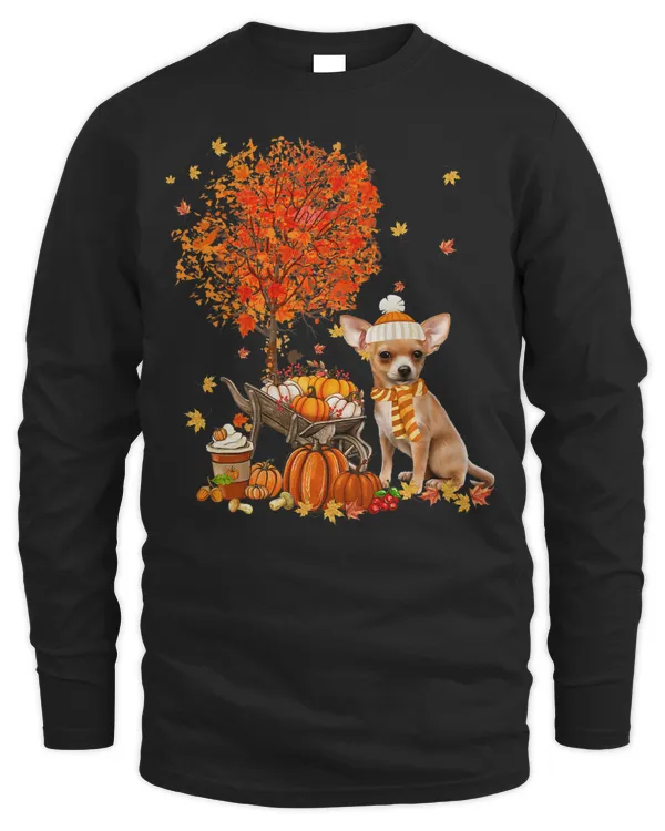 Chihuahua Dog Pumpkin Autumn Fall Maple Leaf Thanksgiving T-Shirt