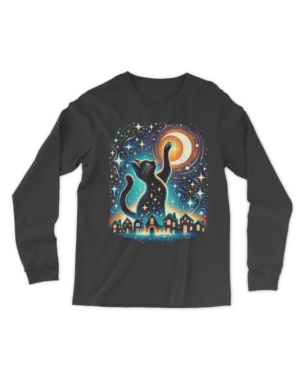 Stargazing Cat Mystical Night and Moon T-Shirt
