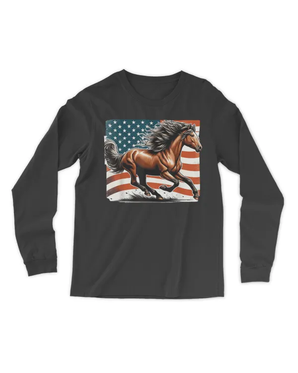 American Flag Patriotic Horse Horseback Riding Farm T-Shirt