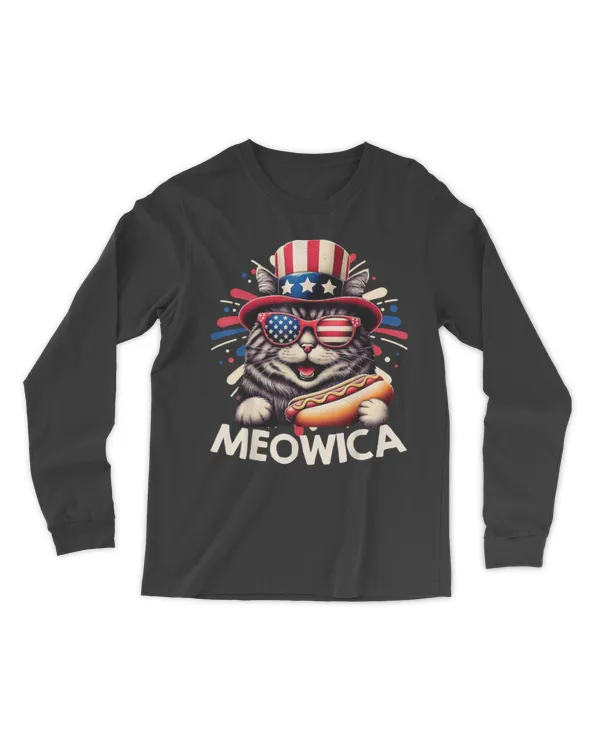 Meowica 4th of July Patriotic Cat American Flag 4th of July T-Shirt