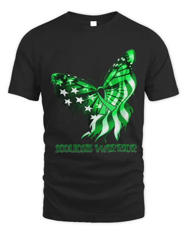 Butterfly Green Ribbon American Flag for Scoliosis Warrior