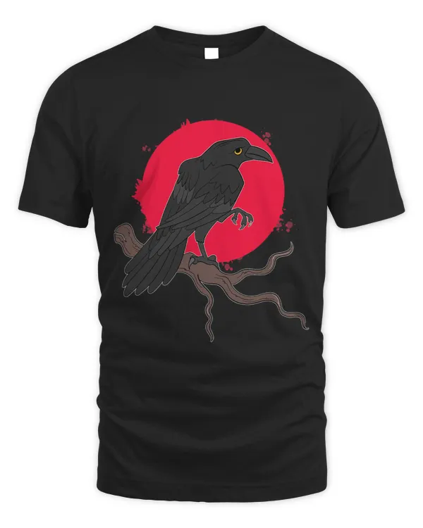 Full Moon Raven Creepy Forest Animal Bird Red Moon Crow