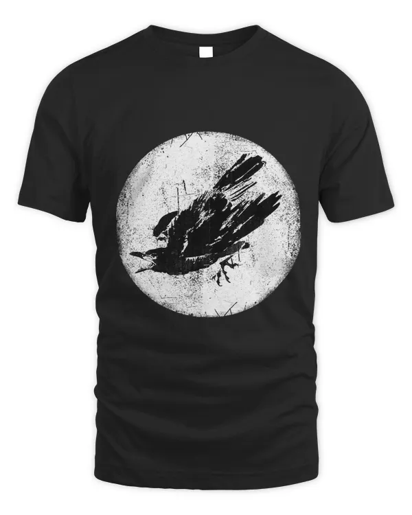 Full Moon Raven Gothic Tee Black Crow Distressed Halloween