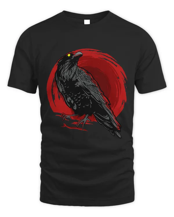 Aestethic black crow for a witch Design red moon raven