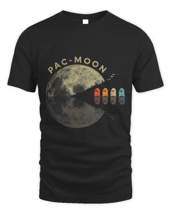 Funny PacMoon Ghost Retro Graphics Reflection Halloween Pun