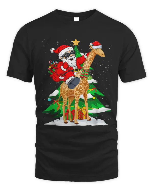 Funny Santa Claus With Giraffe Xmas Tree Merry Christmas PJS