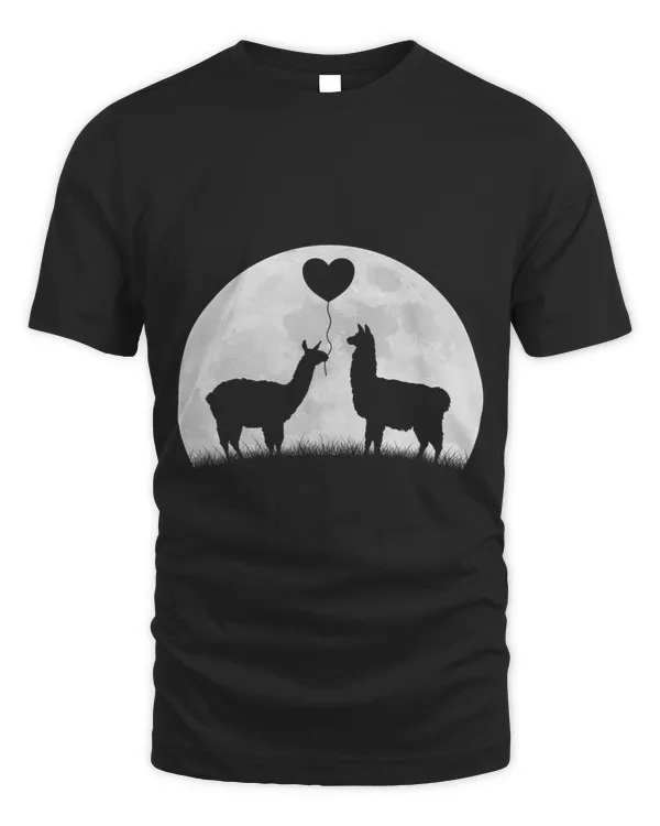 Cute Llama Couple Valentines Day Heart Moon