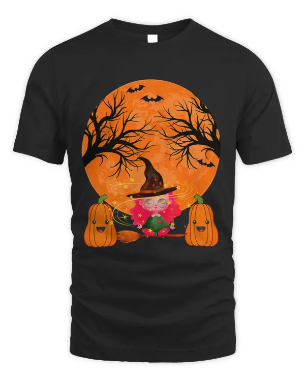 Cute Witch Pumpkin Moon Witchy Broom Halloween