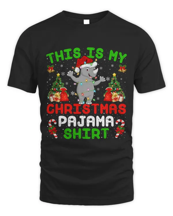 Funny This Is My Christmas Pajama Shirt Rhino Christmas