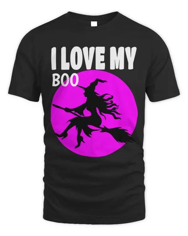 I Love My Boo Halloween Broom Riding Witch Full Moon