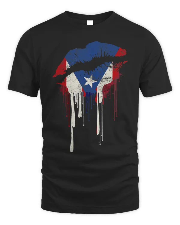 Puerto Rico Flag Lips Beso Que Gotea Distressed