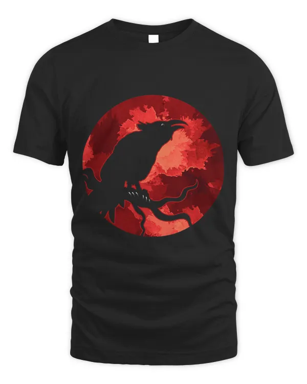 Red Moon Black Raven Creepy Forest Animal Bird Spooky Crow