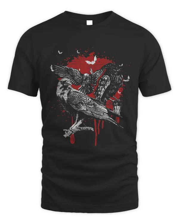 Red Moon Crows Creepy Night Forest Animal Bird Raven