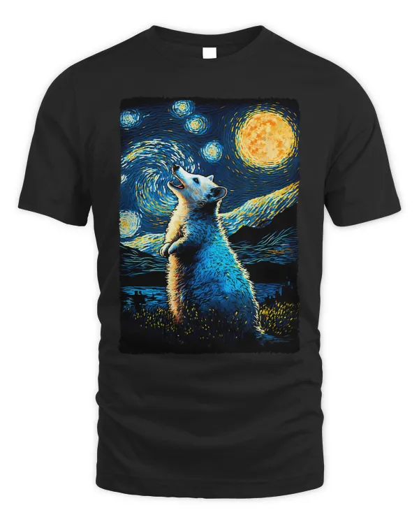 Starry Night Opossum howling at the Moon Van Gogh
