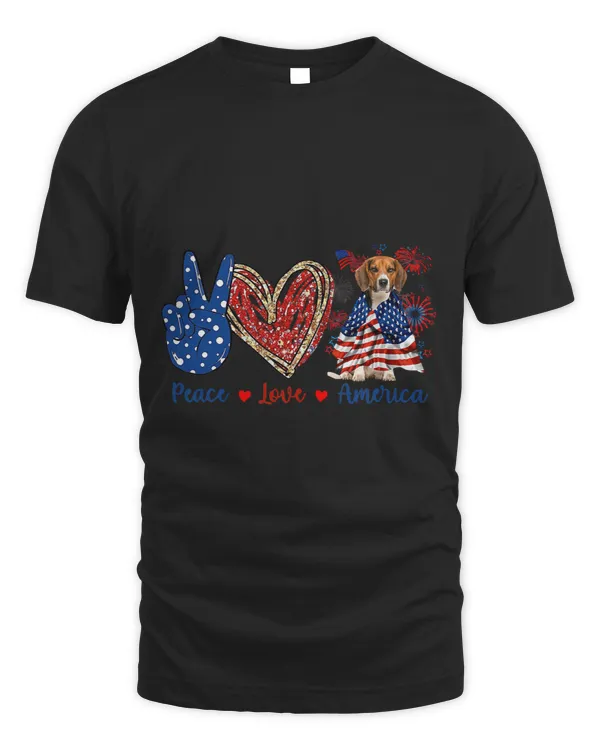 Peace Love Beagle Dog Patriotic America Flag 4th July