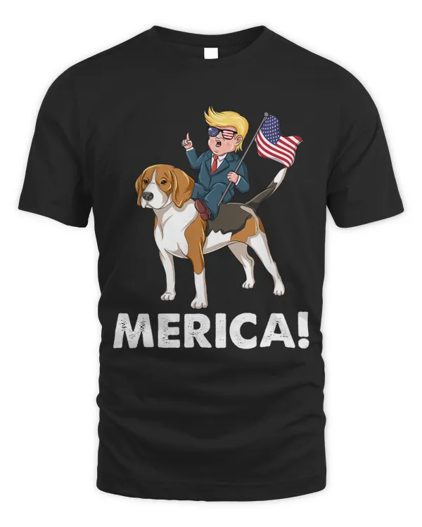 Trump Merica Riding a Beagle Dog 4th July