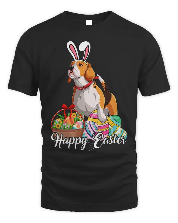 Happy Easter Day With Cute Beagle And Bunny Ears Egg Hunting