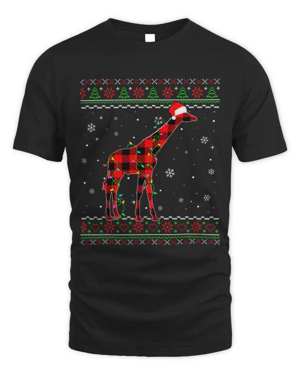 Ugly Christmas Giraffe Merry Xmas Animals Red Plaid