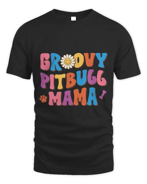 Groovy Pitbull Mama Retro Wavy Dog Mom Funny