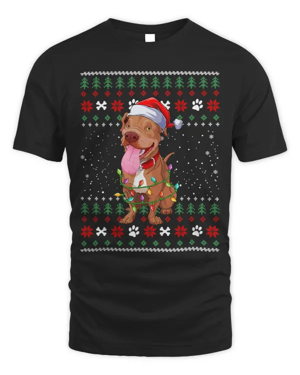 Pitbull Santas Hat Lights Ugly Christmas Sweater Holiday