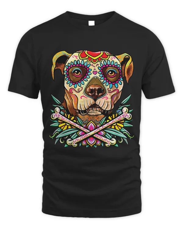 Pitbull Skull Dog Day of The Dead Sugar Skull Dog Skeleton