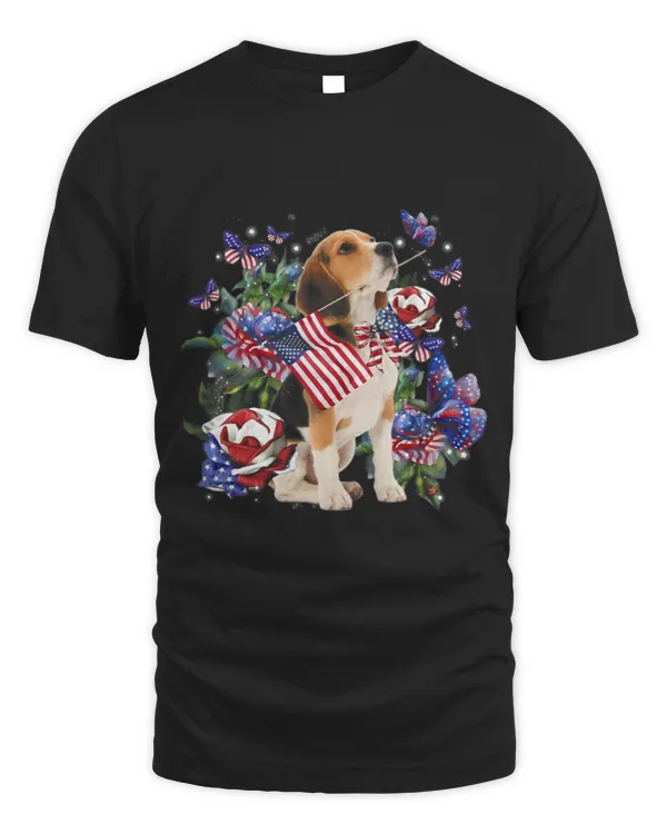 Beagle Butterfly Rose Flower American Flag 2Dog Lover