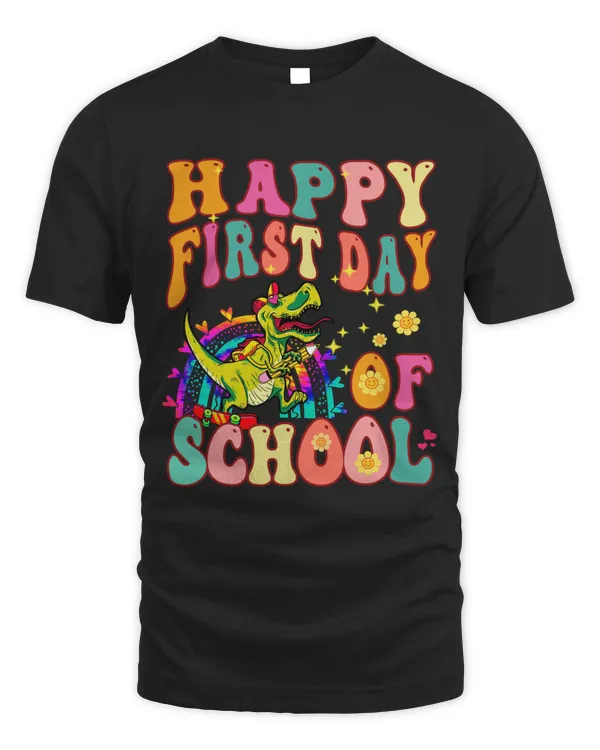 Groovy First day Student Cute Boys Girls Of School dinosaur 2