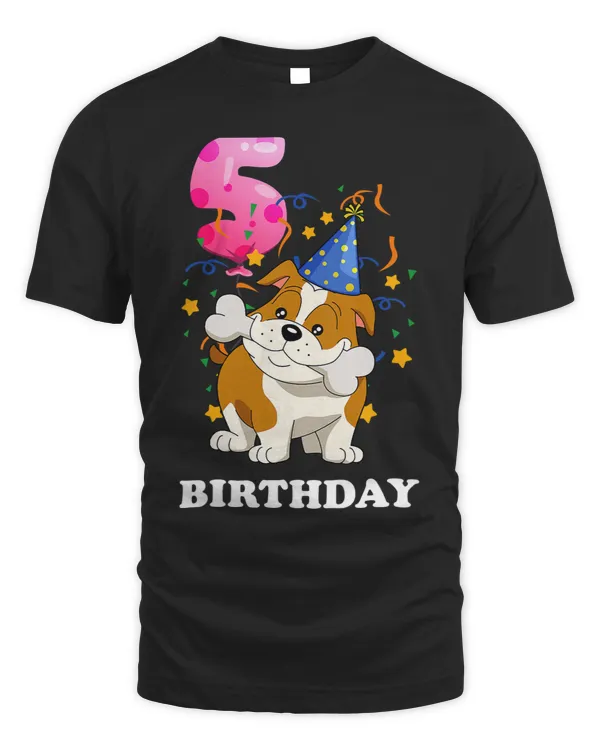 Kids 5 Years Old Kid 5th Birthday Gift Bulldog Puppy Dog 434