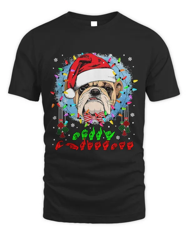 Merry Christmas Hands Sign Language Santa Bulldog Lover561