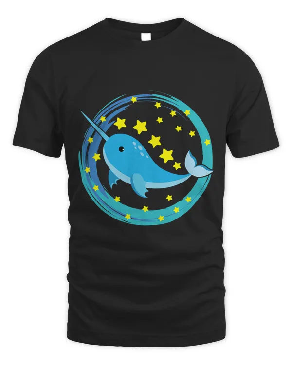 Small narwhal in brush color circle and stars 3