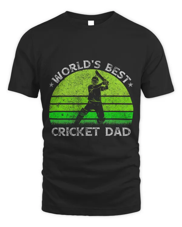 Vintage Retro Worlds Best Cricket Dad Silhouette Sunset Tee