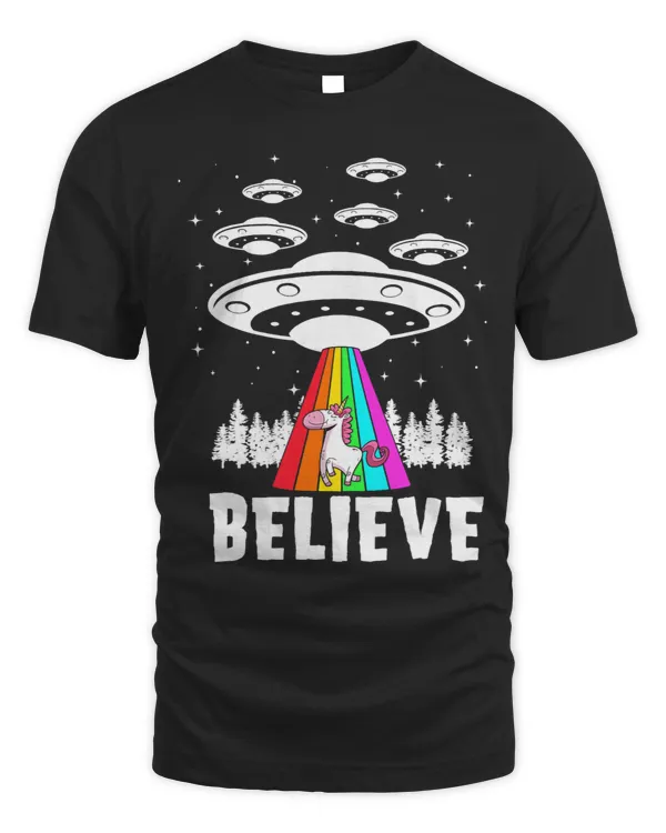 Aliens Vintage Alien UFO Shirt Aline Unicorn Believe Funny