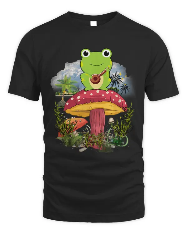 Frogs Cute Cottagecore Aesthetic Frog Playing Banjo on Mushroom23 4