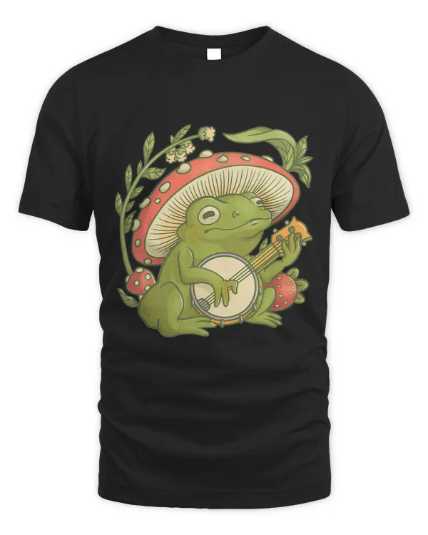 Frogs Cute Cottagecore Aesthetic Frog Playing Banjo on Mushroom4