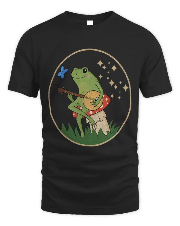 Frogs Cute Cottagecore Aesthetic Frog Playing Banjo on Mushroom66 19