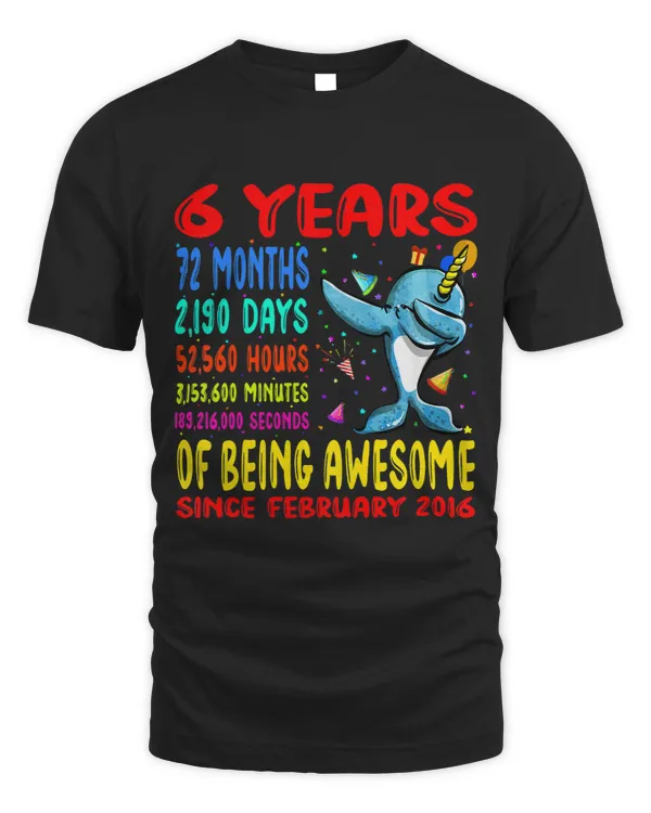 Narwhal Lover Kids 6 Years Of Being Awesome 6th Birthday Kids Dabbing Narwhal