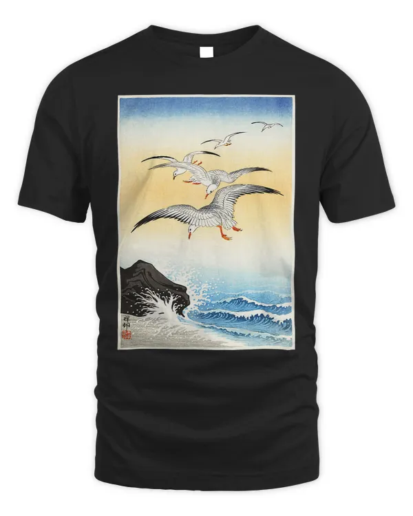 Seagull Lover Vintage Japanese Artwork Seagull Bird Love Japan Art Shirt