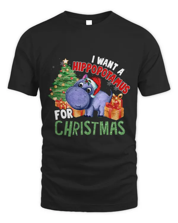I Want A Hippopotamus For Christmas Xmas Hippo Santa Hat T-Shirt