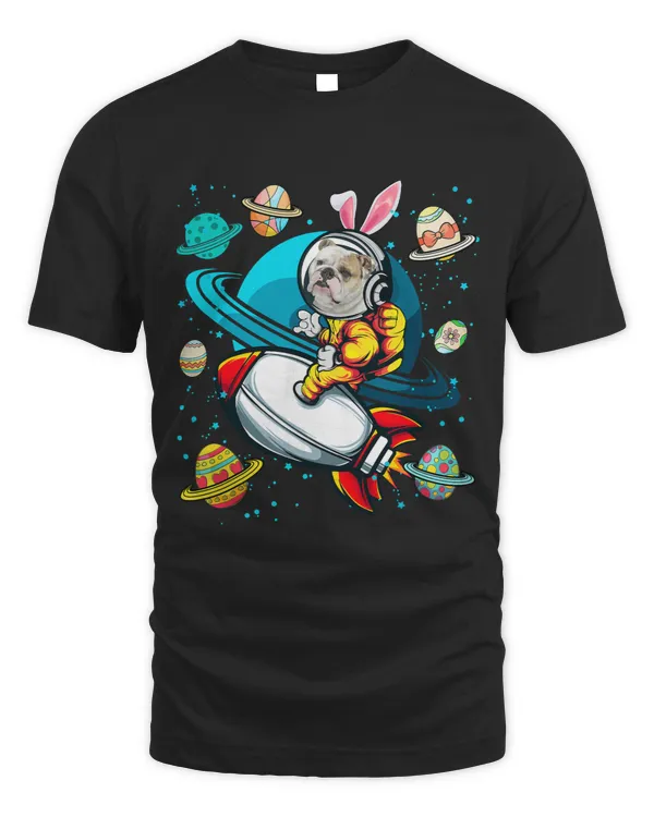 Bulldog Bunny Astronaut In Space Planets Easter Eggs