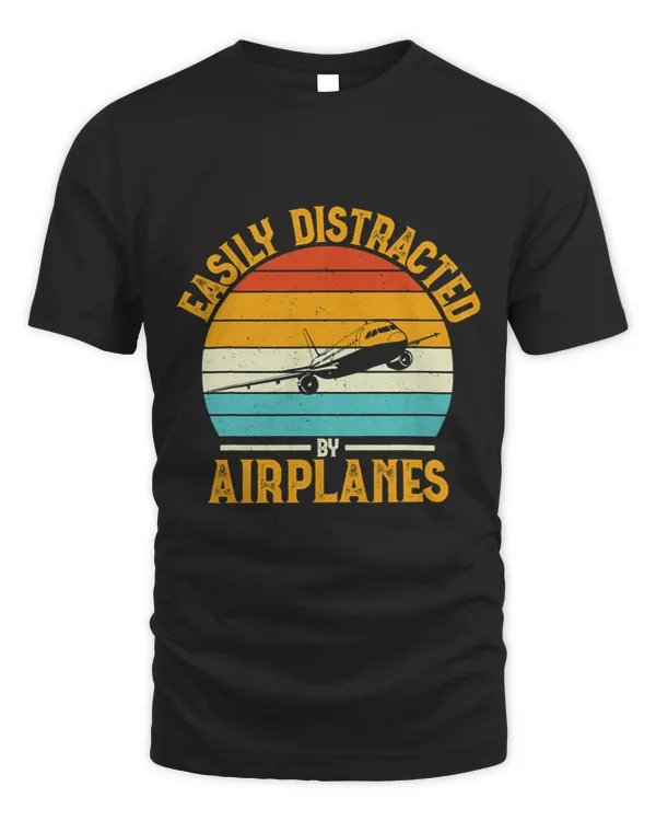 Easily Distracted by Airplanes Funny Retro Vintage Aviator