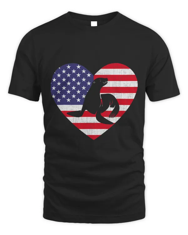 Seal Lover American Flag Heart Sea Lion 4th of July USA Patriotic