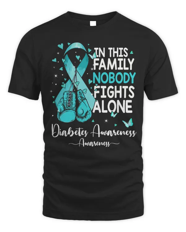 Diabetic Disease In This Family No One Fight Alone Diabetes T1D Blue Ribbon 74