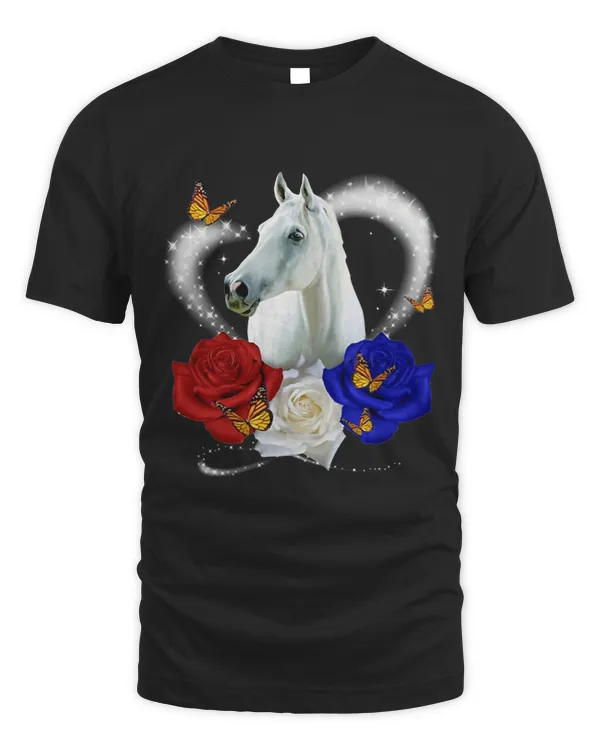 White Horse Roses Butterfly Flowers Heart