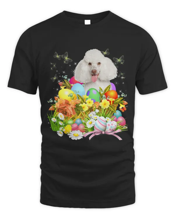 White Poodle Bunny Dog With Easter Eggs Basket Cool
