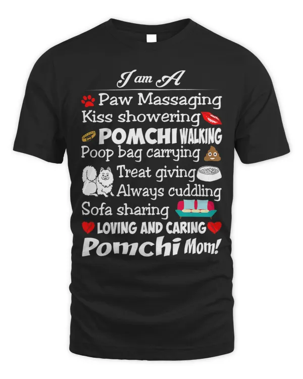 Womens Paw Massaging Loving Caring Pomchi Mom Tshirt