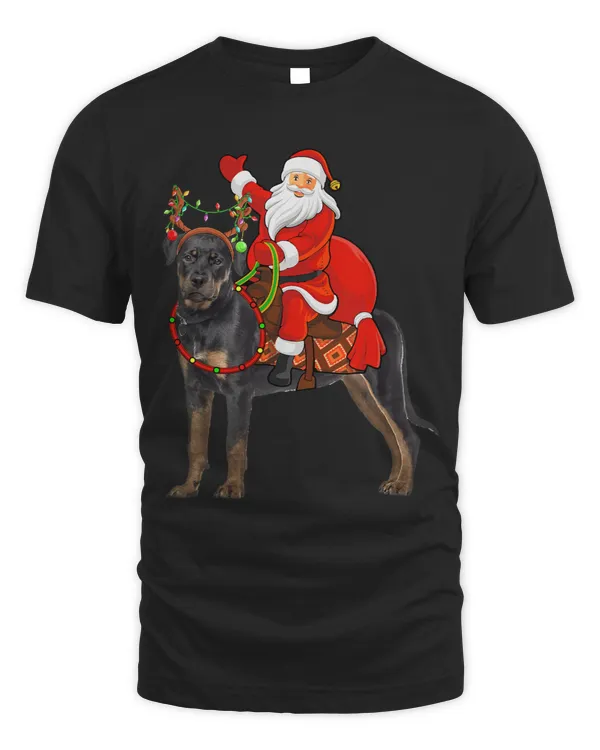 Xmas Holiday Santa Riding Rottweiler Dog Christmas