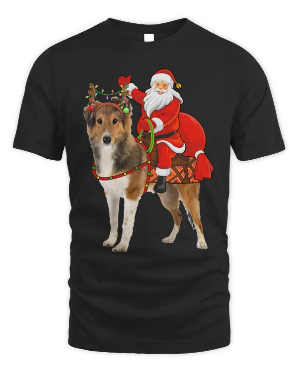 Xmas Holiday Santa Riding Shetland Sheepdog Christmas