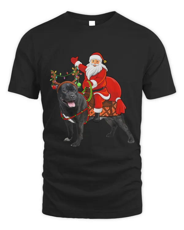 Xmas Santa Riding Staffordshire Bull Terrier Dog Christmas